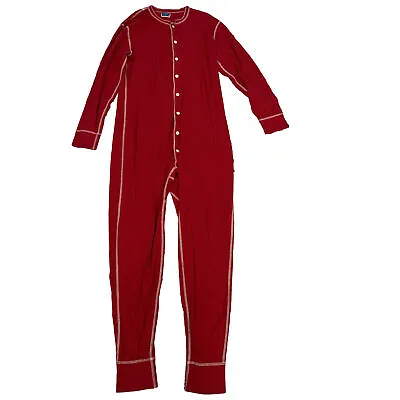 J. Crew Mens Long Johns Medium Union Suit Cotton Pajamas Red Fireman’s Flap • $35