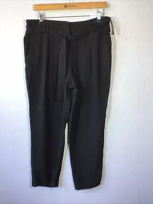 £12.99 • Buy River Island Black Silky Inner Belted Tapered Leg Trousers Size 16