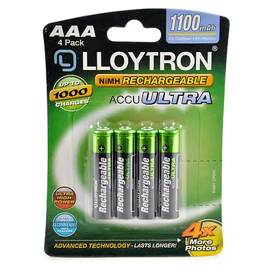 4 Lloytron AAA 1100 MAh Rechargeable Batteries  NiMH HR03 Cordless Phone • £4.49