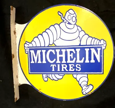 Vintage Art MICHELIN TIRES FLANGE SIGN PORCELAIN ENAMEL Rare Advertising • $175