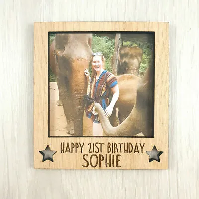 Personalised Birthday Polaroid Magnet Frame Gift Wood Oak 16th 18th 21st 30th • £5.95