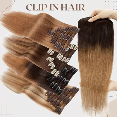 8 -24  Hair Extensions Clip In 100% Remy Human Hair Real Full Head Blonde Ombre • $8.43