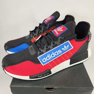 Adidas NMD R1 V2 Mens Shoes Red White Blue Logo Patch Boost Team Power GX6326 • $69.94