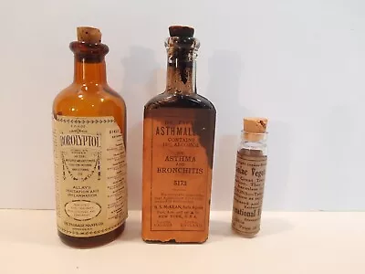 Lot Of 3 Vintage Medicine Bottles With Corks And Contents • $14.99