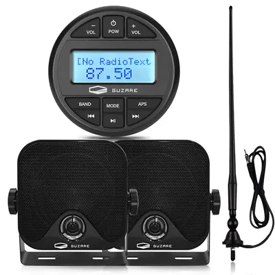 Marine Stereo Bluetooth FM AM Radio System W/ Black Boat Speakers And Aerial • $179.99