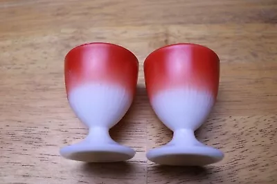 Vintage 2 Milk Glass Egg Cup Holders  White Red • $9.99