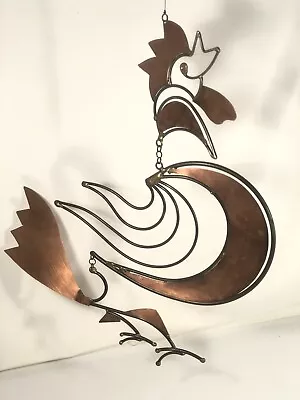 Signed Copper Brass Rooster Wind Spinner Metal Art Display • $251.20