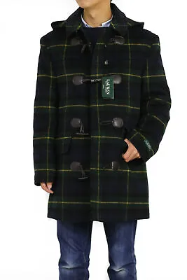 LAUREN By Polo Ralph Lauren Wool Hooded Toggle Overcoat Pea Coat Tartan Plaid • $249.99