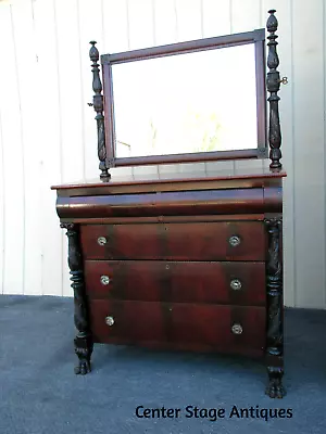 63111 Antique Mahogany Empire Dresser With Mirror  • $745