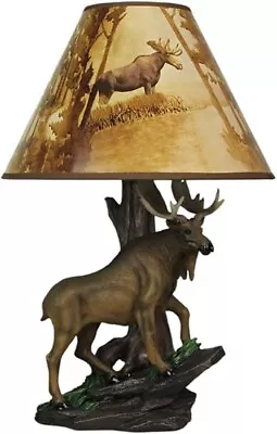 North American Bull Moose Table Lamp With A 12-Inch Diameter Forest Print Shade • $99.13