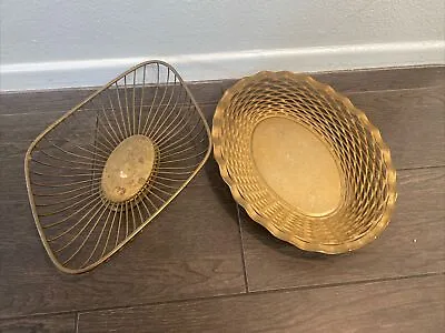 Vintage Brass Plated Oval Metal Wire Basket Table Decor Fruit Bread MCM Kitchen • $39.99