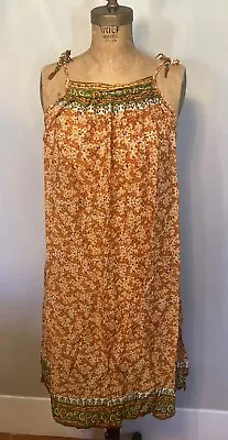 Vintage 1970s Hippie Boho India Print Cotton Mid Length Sundress Small • $19.50