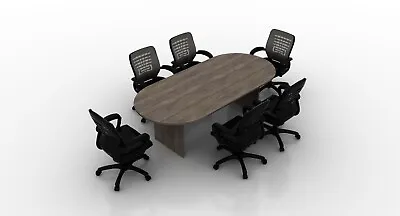 8ft Racetrack Shaped Conference Table Set 6 Mesh Offices Chairs With Fixed Arms • $1795