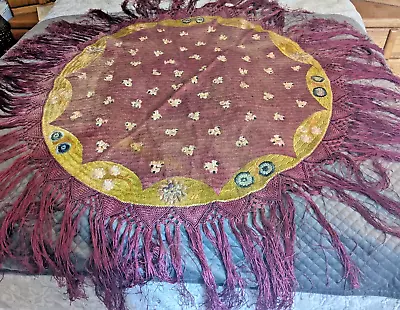 Vintage Embroidered Floral Table Cover Round Hungarian? 38  • $29.90