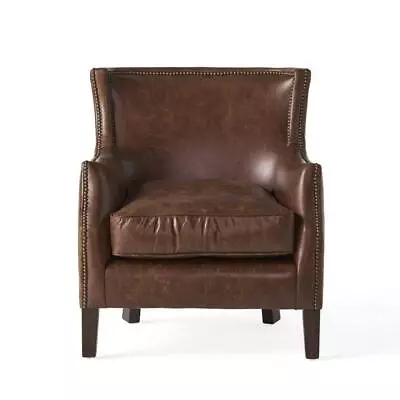 Noble House Club Chair Vintage Light Brown Bonded Leather Seat W/ Nailhead Trim • $832.58