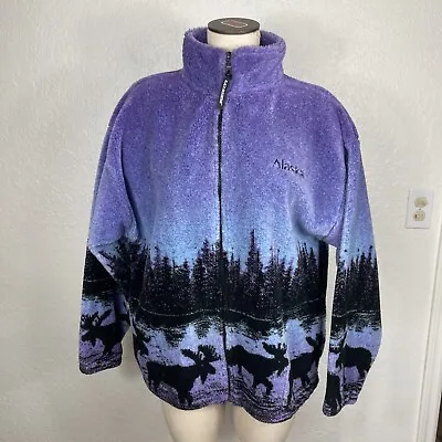 Black Mountain Outdoor Fleece Jacket Womens Large Alaska Moose Twilight Purple • $57.99