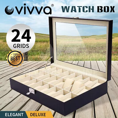 VIVVA Leather Watch Jewelry Display Storage Holder Case 24 Grids Box Organizer • $40.38