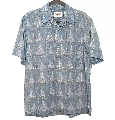 Reyn Spooner Dietrich Varez Henley Popover Shirt Mens Size L Hawaiian Boats Blue • $29.98