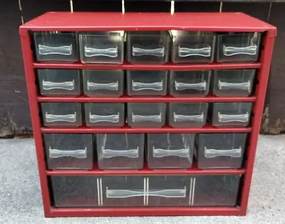 Vintage RAACO CORP 20 Drawer Red Metal Small Parts Bin Storage Organizer • $60.97