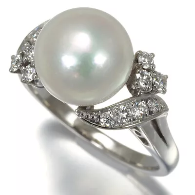 Auth MIKIMOTO Ring Akoya Pearl 9.3mm Diamond US5.25 950 Platinum • £904.88