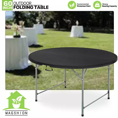 Black[5 FT FOLDABLE ROUND TABLE]Outdoor Party Portable Card Game Desk W/Handle • $215.99