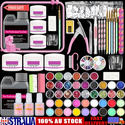 Full Nail Art Kit Glue 240ML Acrylic Liquid Powder Glitter Manicure Free Kit Set • $39.99