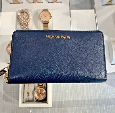 Michael Kors Large Leather Flat Multifunction Phone Case Wristlet Wallet In Navy • $66.75