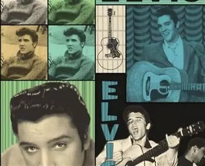 EP Elvis Presley Is Pop Star Christmas Rock Roll Black Cotton Fabric By 1/2 Yard • $7.50