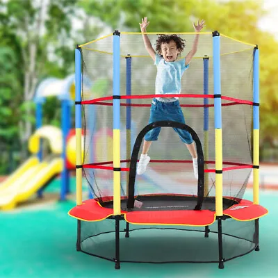 4.5FT Trampoline Set With Enclosure Safety Net Kids Outdoor Indoor Toy Play Fun • £59.95