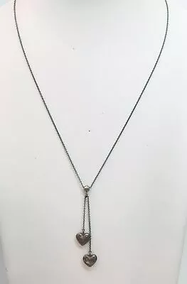 (E) Tiffany & Co 925 Double Puffed Hearts Lariat Pendant Cable Chain Necklace • £17.02