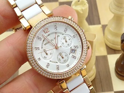 MICHAEL KORS Parker 38mm Ladies Rose Gold Chronograph Wristwatch MK-5774 • £4.99