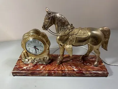 Vintage Original MCM Faux Marble Horse Sessions Mantel Clock • $85