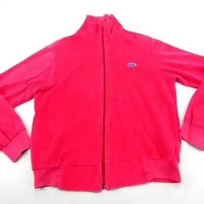 VINTAGE IZOD Lacoste Velour Track Jacket Womens Large Retro 90s Y2K Athleisure • £34.69