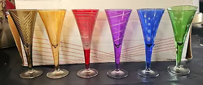 SET-6 MIKASA CHEERS ETCHED COLORED Cordial  GLASSES GOBLETS 2oz • $39.99