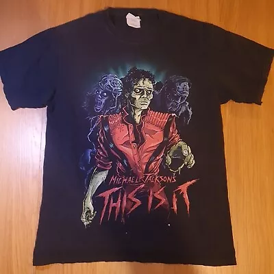 MICHAEL JACKSON T Shirt Large Black Graphic Print This Is It Thriller Music Mens • £14.99