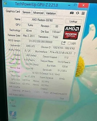MXM 3.0 Type A AMD Embedded GPU E6760 1GB GDDR5 Video Graphics Card • $179.10