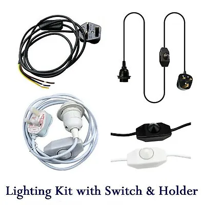 Plug In Pendant Cable Vintage Light E27/E14 Switch Holder With Shade Ring 2M/4M • £8.04