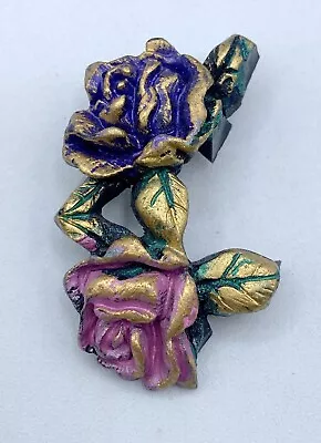 C3-909 Vintage Brooch Painted Pin 1.25  Purple Pink Flower Rose • $2.99