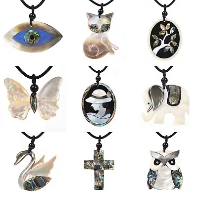 Abalone Shell White Shell Stitching Animal Plant Chakra Pendant Necklace 22 Inch • $5.99