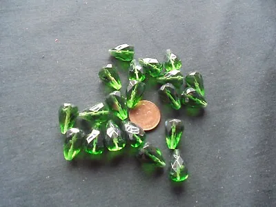 £1.35 • Buy Job Lot Of 20 Large  Green Facated Teardrop  Glass Beads