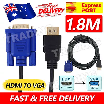 1.8m 1080P Gold Plated HDMI To VGA 15Pin Male Cable Adapter Lead For HDTV HD LCD • $6.95