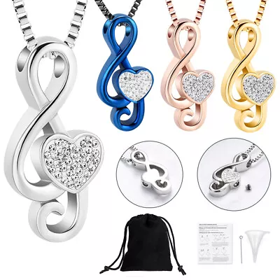 Musical Note Urn Necklace Memorial Pendant For Ashes With Heart Women's Jewelry • $13.36