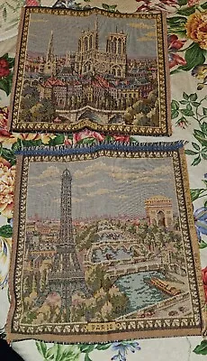 2 Vtg Tapestries Of Paris Eiffel Tower & Notre Dame Made In France 9.5  Each • $39.99