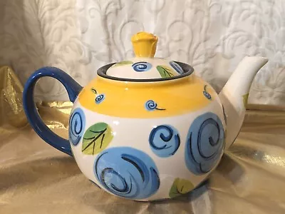 Houseware Teapot Blue/Yellow Roses  Designed By Mary Rose Young • $19.99