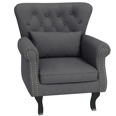 HOMCOM Vintage Armchair Wingback Accent Chair Naihead Trim Dark Grey 1y WARRANTY • £119.99