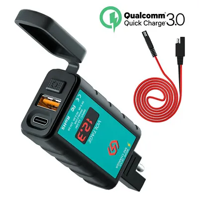 Waterproof Motorcycle SAE To USB QC3.0 Type C Fast Charger With Voltage Display • $33.98