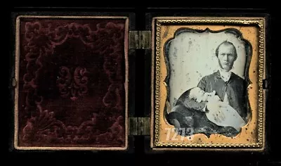 Rare  Man Holding Deceased Baby 1850s Post Mortem Daguerreotype Photo Union Case • $1005