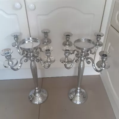 2 X Silver Wedding Candlelabras Table Centrepieces 4 Arm Display Plate Vgc  • £34.99