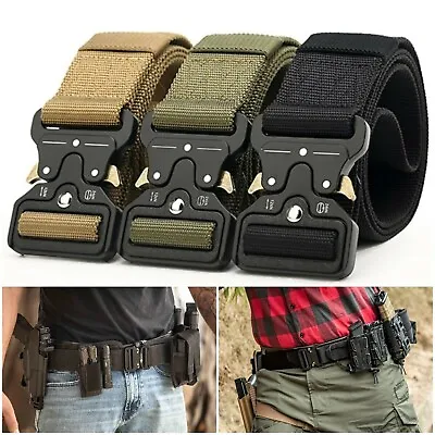 Mens Military Tactical Belt Quick Release Buckle Adjustable Army Webbing Rigger • $5.49