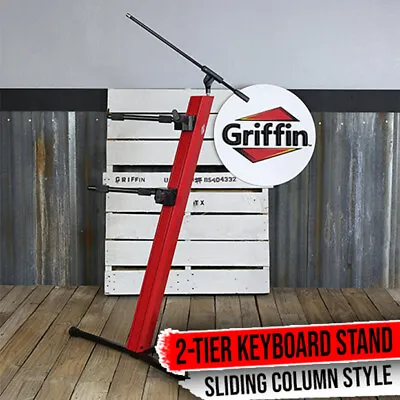 GRIFFIN Two Tier Column Keyboard Stand - Mic Boom 2 Arm Double Mount Studio Gear • $109.05
